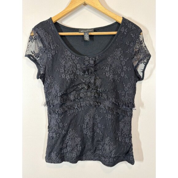 INC International Concepts Black Lace Top Size M Women's Blouse Whimsy Goth - Picture 1 of 6